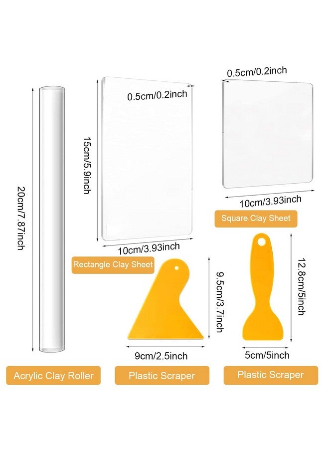 Serplex® 5Pcs Craft Clay Tools Polymer Clay DIY Tool, Acrylic Clay Roller with Acrylic Sheet Backing Board Plastic Scraper Assisted Shovel Rubber Clay Tools Molds for Shaping and Sculpturing Modelling - Image 2