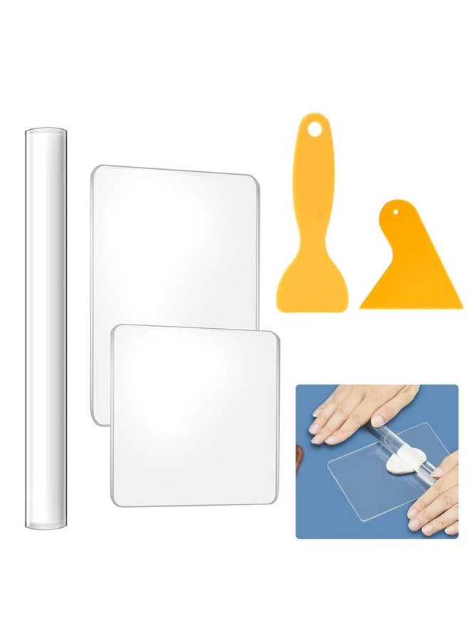 Serplex® 5Pcs Craft Clay Tools Polymer Clay DIY Tool, Acrylic Clay Roller with Acrylic Sheet Backing Board Plastic Scraper Assisted Shovel Rubber Clay Tools Molds for Shaping and Sculpturing Modelling - Image 1