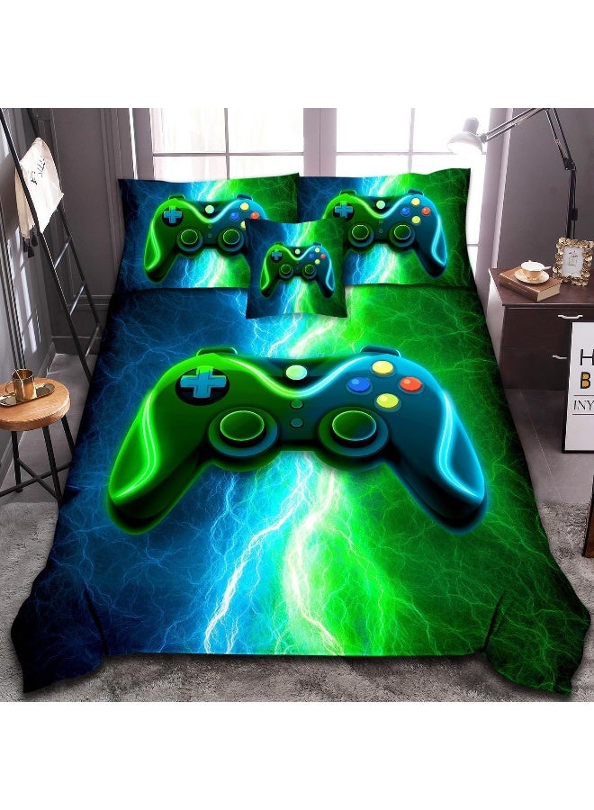 ASKOTU 6 Pcs Gaming Comforter Sets for Boys, Blue Green Lightnings Bed in A Bag Full Size Gamer Bedding Set with Sheets for Kids  - Image 1