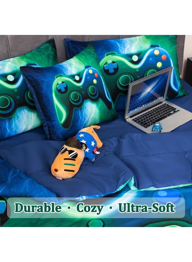 ASKOTU 6 Pcs Gaming Comforter Sets for Boys, Blue Green Lightnings Bed in A Bag Full Size Gamer Bedding Set with Sheets for Kids  - Image 5