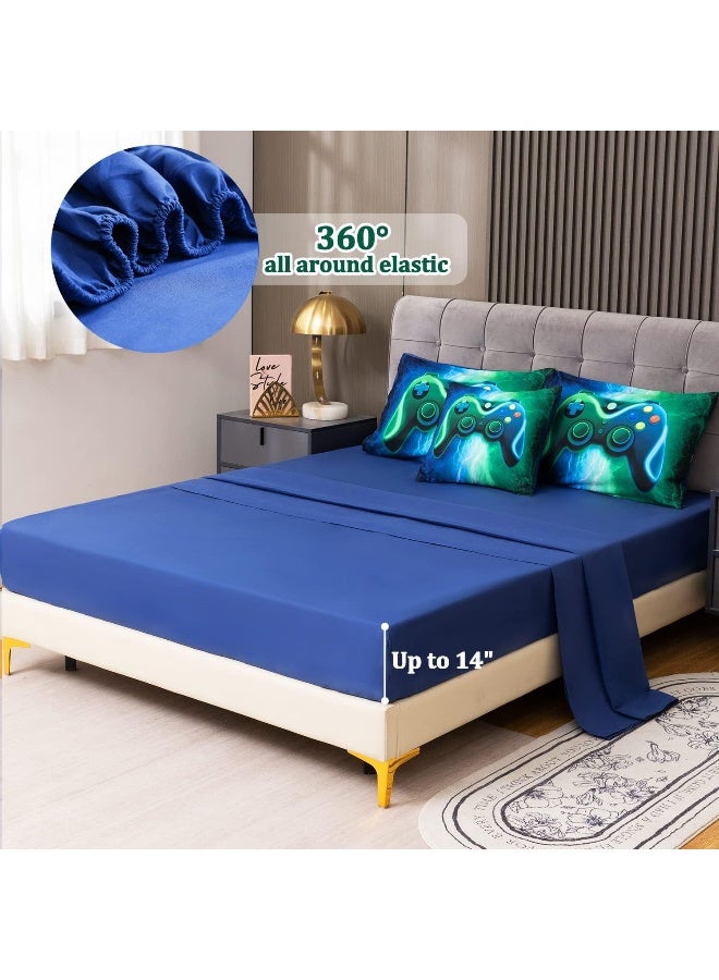 ASKOTU 6 Pcs Gaming Comforter Sets for Boys, Blue Green Lightnings Bed in A Bag Full Size Gamer Bedding Set with Sheets for Kids  - Image 4