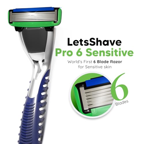 LetsShave Pro 6 Sensitive Shaving Razor Value Set, 4 Blades 1 Handle + Razor Cap, World's First 6-Blade Razor with Precision Back Blade Argan Oil & Aloe Vera Infused moisturizing strip, Shaving Kit - Image 2