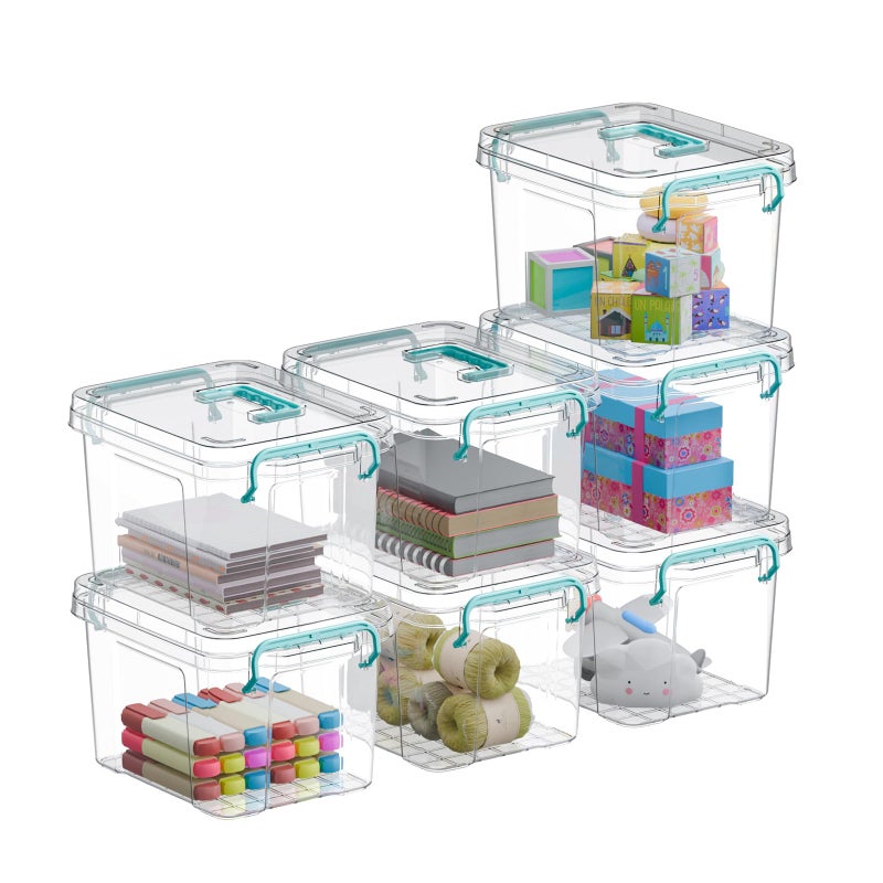Covetree 7 Pack Small Storage Bins Plastic Storage Container Stackable Box with Lids,with Handle Clear Plastic Container for Suitable for storing snacks, tools, cosmetics, toys - Image 1