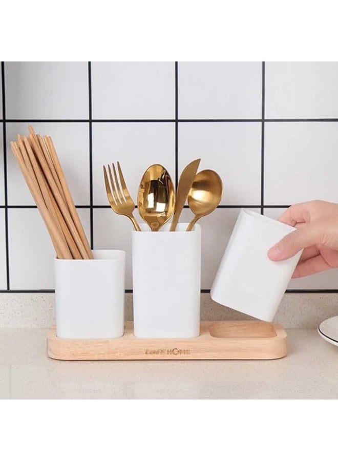 3-Piece Cutlery Drainer Set – For Organizing and Drying Cutlery with a Wooden Base - Image 4