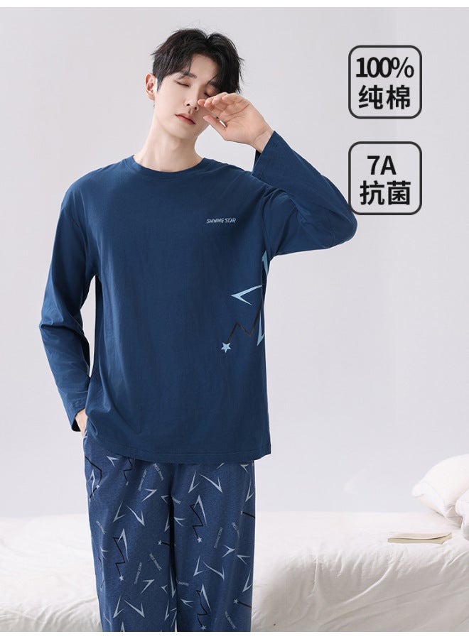 Men's Pajamas, Men's Long-sleeved Pants Set, 100% Cotton, Youth Home Wear, Men's Cotton over Base Layer For Boys