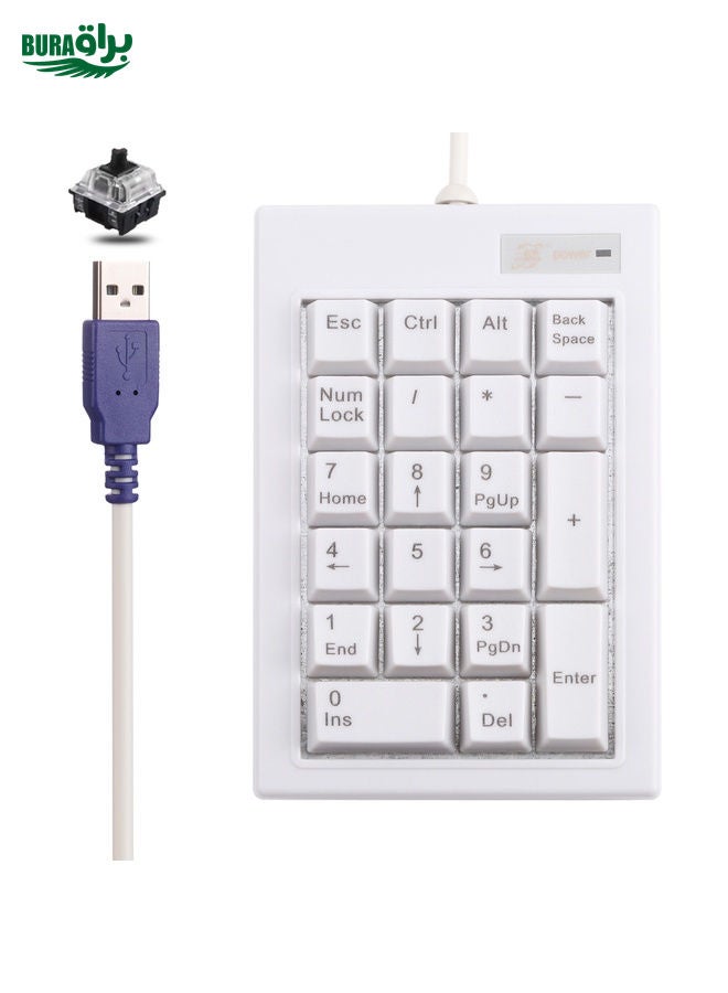 DX-21A 21-keys USB Wired Mechanical Black Shaft Mini Numeric Keyboard(White)
