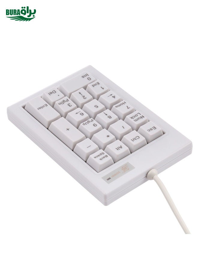 DX-21A 21-keys USB Wired Mechanical Black Shaft Mini Numeric Keyboard(White)