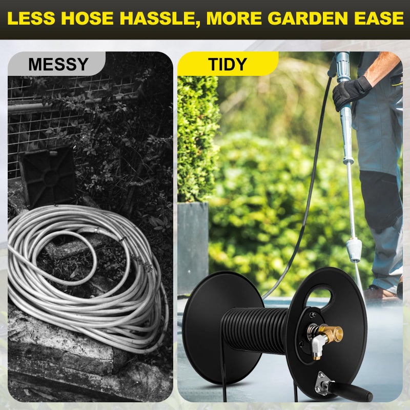 YEHERIT High Pressure Washer Hose Reel 100ft 3/8" NPT, 4000 PSI Heavy Duty Steel Power Washer Hose Reel with Swivel Arm, Mounting Bracket & M22 14mm Fitting, Wall/Machine/Van/Trailer Mount Compatible - Image 5