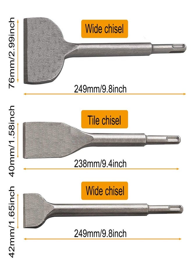 KAKO SDS Plus Hammer Drill Chisel Set, Rotary Hammer Bits Set Including Tile Grooving Scrapping Flat Point Scaling Chisel for Tile Masonry Concrete Brick Stone Work - Image 3