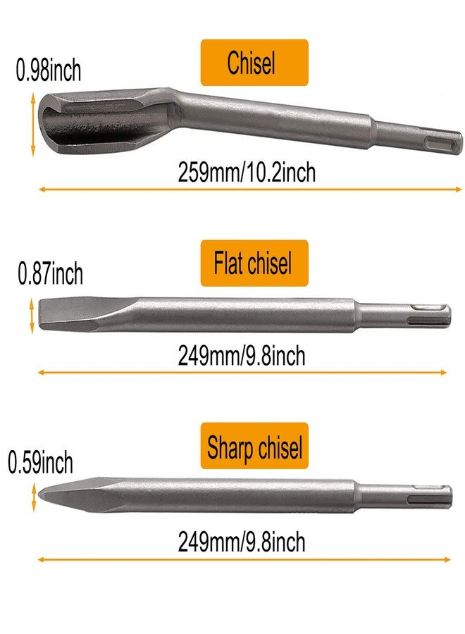 KAKO SDS Plus Hammer Drill Chisel Set, Rotary Hammer Bits Set Including Tile Grooving Scrapping Flat Point Scaling Chisel for Tile Masonry Concrete Brick Stone Work - Image 4