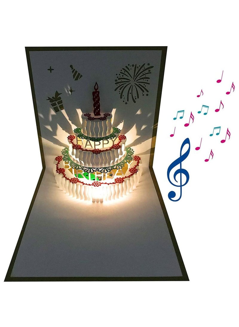 Generic 3D Birthday Cards Play Music Warm LED Light Birthday Cake Card Greeting Cards Birthday Music Cards For Mom Wife Sister Boy Girl and Friends  - Image 1
