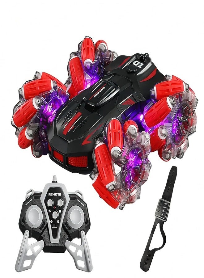 سيارة Ruzarth 2.4G RC Stunt Car - سيارة دفع رباعي للطرق الوعرة مزودة بمستشعر إيماءات، دوران 360 درجة، أضواء LED، موسيقى وسباق عالي السرعة - لعبة تحكم عن بعد للأطفال والكبار، أفضل هدية (أحمر) - Image 1