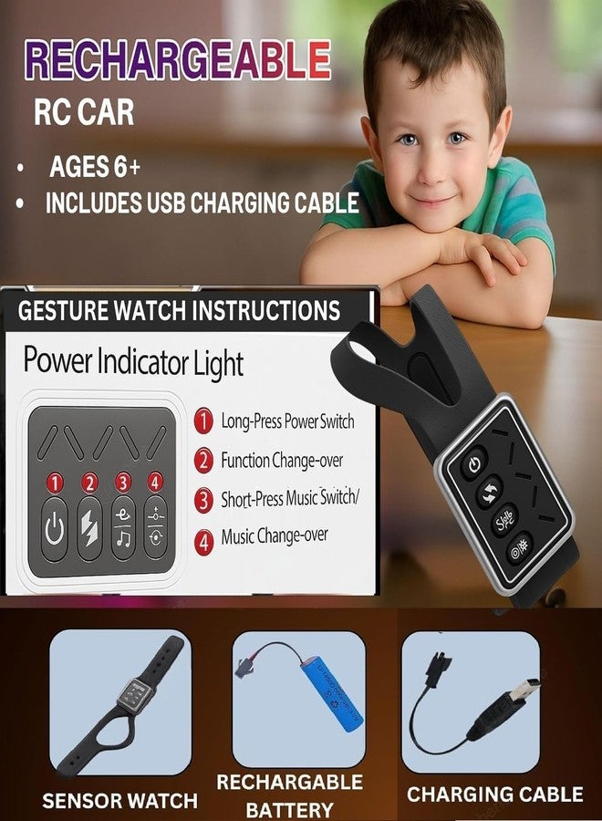 سيارة Ruzarth 2.4G RC Stunt Car - سيارة دفع رباعي للطرق الوعرة مزودة بمستشعر إيماءات، دوران 360 درجة، أضواء LED، موسيقى وسباق عالي السرعة - لعبة تحكم عن بعد للأطفال والكبار، أفضل هدية (أحمر) - Image 5