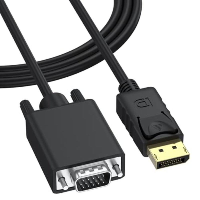 كابل DisplayPort إلى VGA بطول 6 أقدام، محول DisplayPort DP إلى VGA مطلي بالذهب (ذكر إلى ذكر) متوافق مع الكمبيوتر، وسطح المكتب، والكمبيوتر المحمول، والكمبيوتر الشخصي، والشاشة، وجهاز العرض، والتلفزيون عالي الدقة (ليس ثنائي الاتجاه) - Image 1