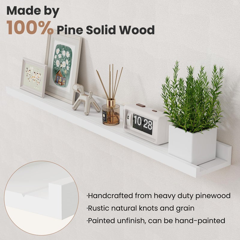 Acovy Floating Shelves for Wall, 16 inch Solid Wood Picture Ledge Shelf, Picture Shelf for Wall with Ledge, Floating Book Shelves for Living Room Bedroom Kitchen Nursery Decor, White, Set of 2 - Image 2