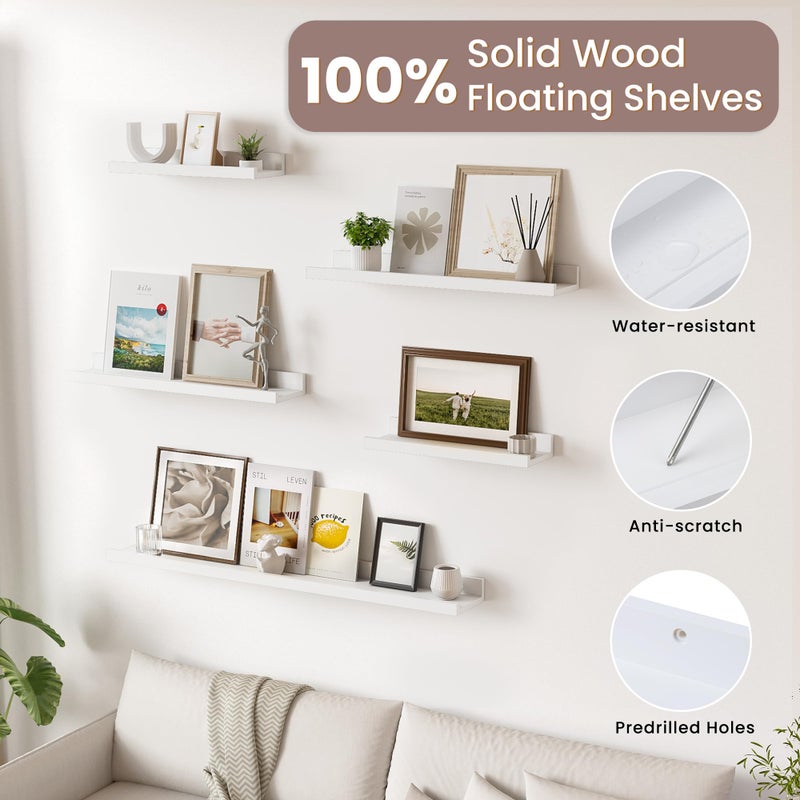 Acovy Floating Shelves for Wall, 16 inch Solid Wood Picture Ledge Shelf, Picture Shelf for Wall with Ledge, Floating Book Shelves for Living Room Bedroom Kitchen Nursery Decor, White, Set of 2 - Image 5
