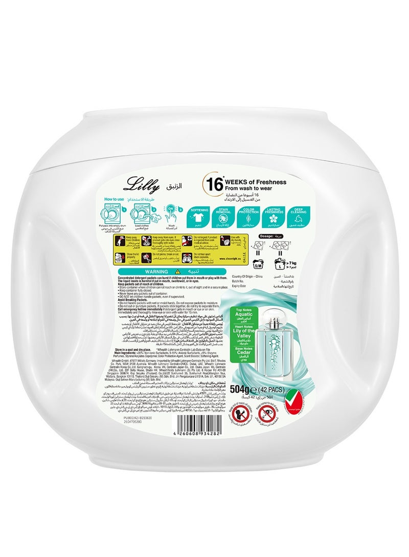 ar FUM ArFum PODS, 5-in-1 Laundry Detergent Capsules with Scent Booster, Detergent Concentrate, Softener, Color Protect, Stain Remover, 16 Weeks Fragrance, 42 Pods, Lily,Pack of 3 X 42 Pods (126 Capsules) - Image 4