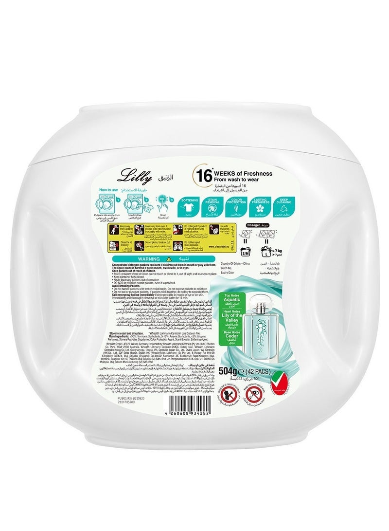 ar FUM ArFum PODS, 5-in-1 Laundry Detergent Capsules with Scent Booster, Detergent Concentrate, Softener, Color Protect, Stain Remover, 16 Weeks Fragrance, 42 Pods, Lily,Pack of 3 X 42 Pods (126 Capsules) - Image 3