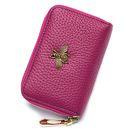 imeetu RFID Credit Card Holder, Small Leather Zipper Card Case Wallet for Women (Lite,Fuchsia) - Image 1