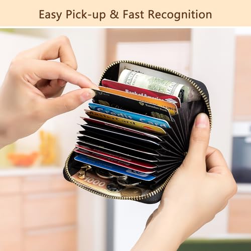 imeetu RFID Credit Card Holder, Small Leather Zipper Card Case Wallet for Women (Lite,Fuchsia) - Image 2