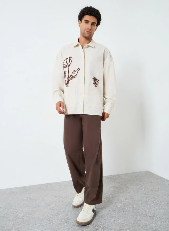 ستايلي جاكيت قميص مطرز بجيوب