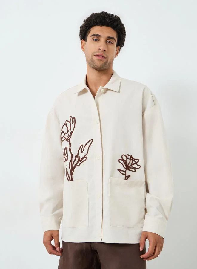 ستايلي جاكيت قميص مطرز بجيوب