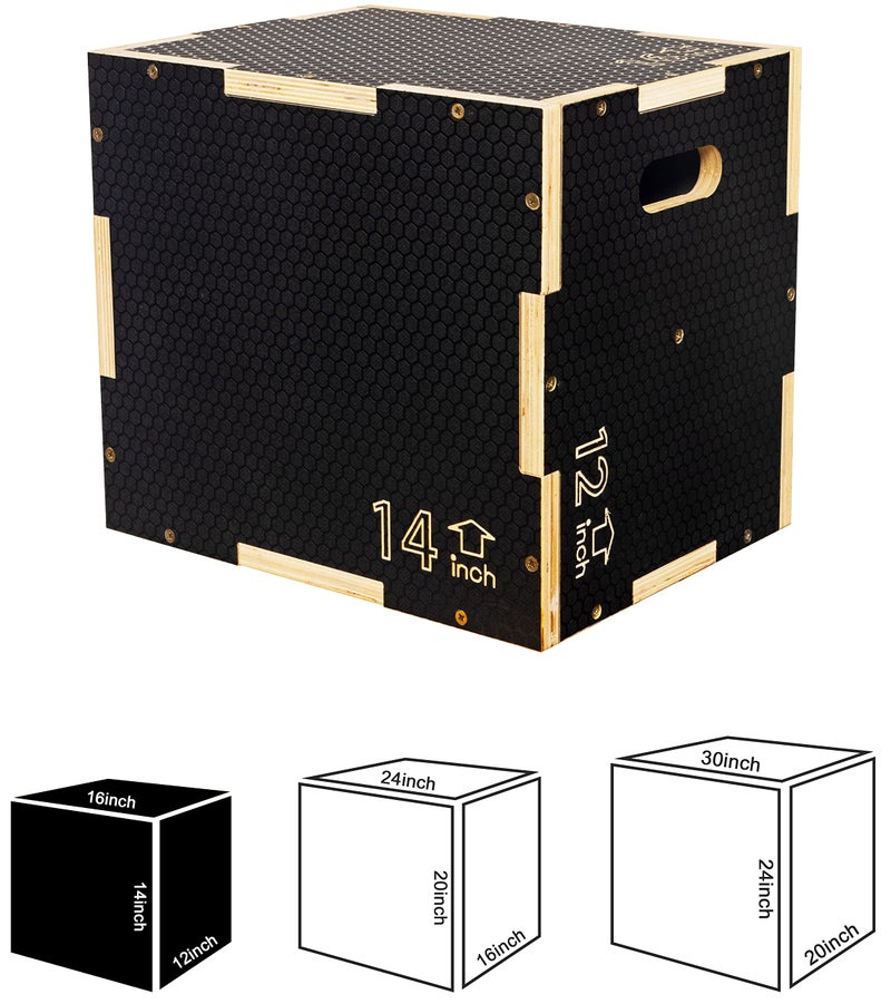Fitvids 3 in 1 Non-Slip Wooden Plyo Box Plyometric Box Jumping Exercise, 12x14x16 Inches, Black - Image 2