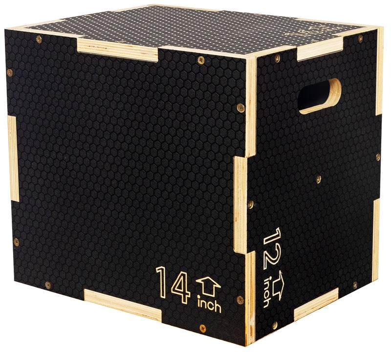 Fitvids 3 in 1 Non-Slip Wooden Plyo Box Plyometric Box Jumping Exercise, 12x14x16 Inches, Black - Image 1