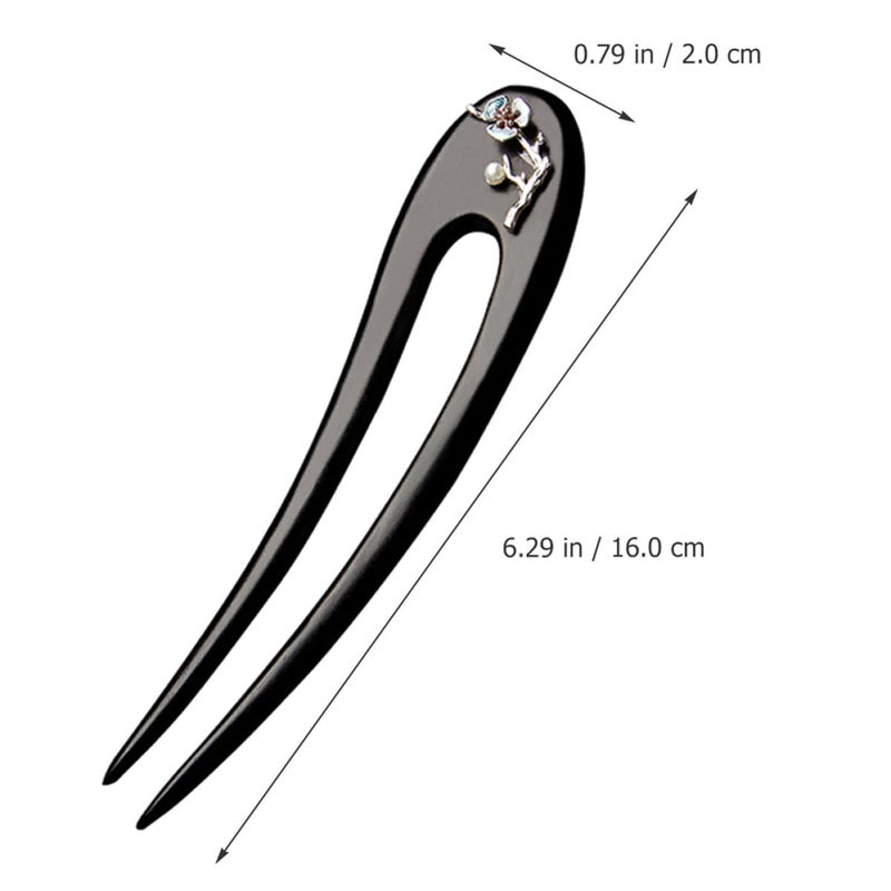 Abaodam Ebony Wood U-shaped Hair Fork Hair Stick with Double Prongs Decorative for Women - Image 2