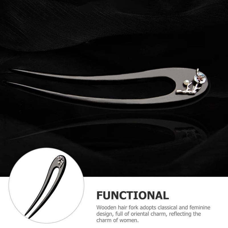 Abaodam Ebony Wood U-shaped Hair Fork Hair Stick with Double Prongs Decorative for Women - Image 3