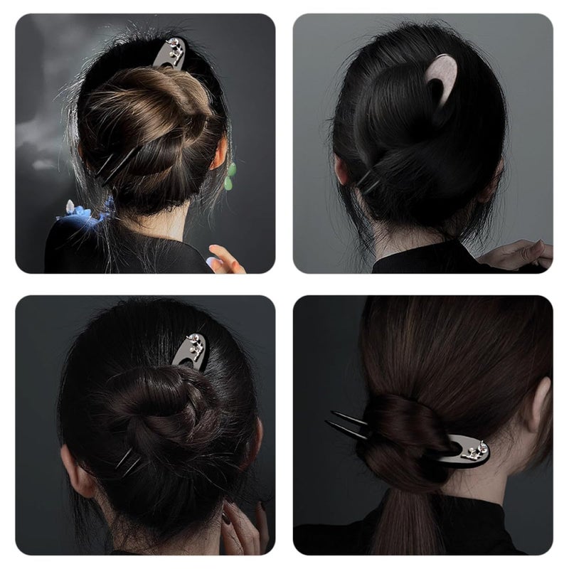 Abaodam Ebony Wood U-shaped Hair Fork Hair Stick with Double Prongs Decorative for Women - Image 4
