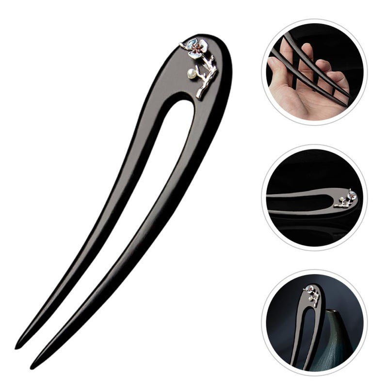 Abaodam Ebony Wood U-shaped Hair Fork Hair Stick with Double Prongs Decorative for Women - Image 5