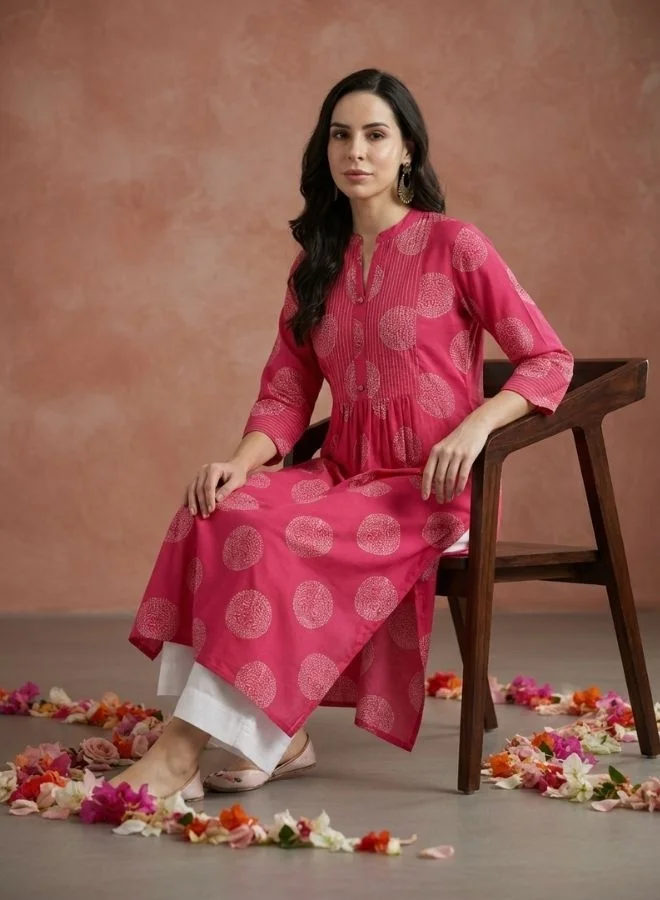 Yuris  Yuris Women Pink Ethnic Motifs Printed Quirky Kurta for Women | Best Price UAE
