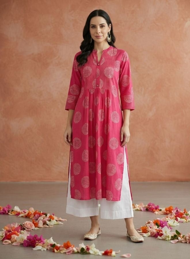 Yuris Women Pink Ethnic Motifs Printed Quirky Kurta - Image 1