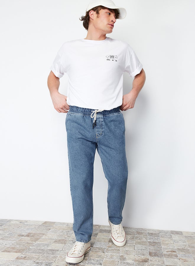 trendyol Light Blue Regular Fit Elastic Waist Wide Cut Loose Denim Trousers Jeans - Image 3