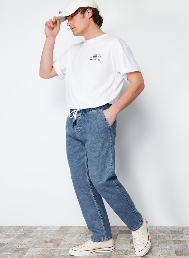 trendyol Light Blue Regular Fit Elastic Waist Wide Cut Loose Denim Trousers Jeans - Image 1