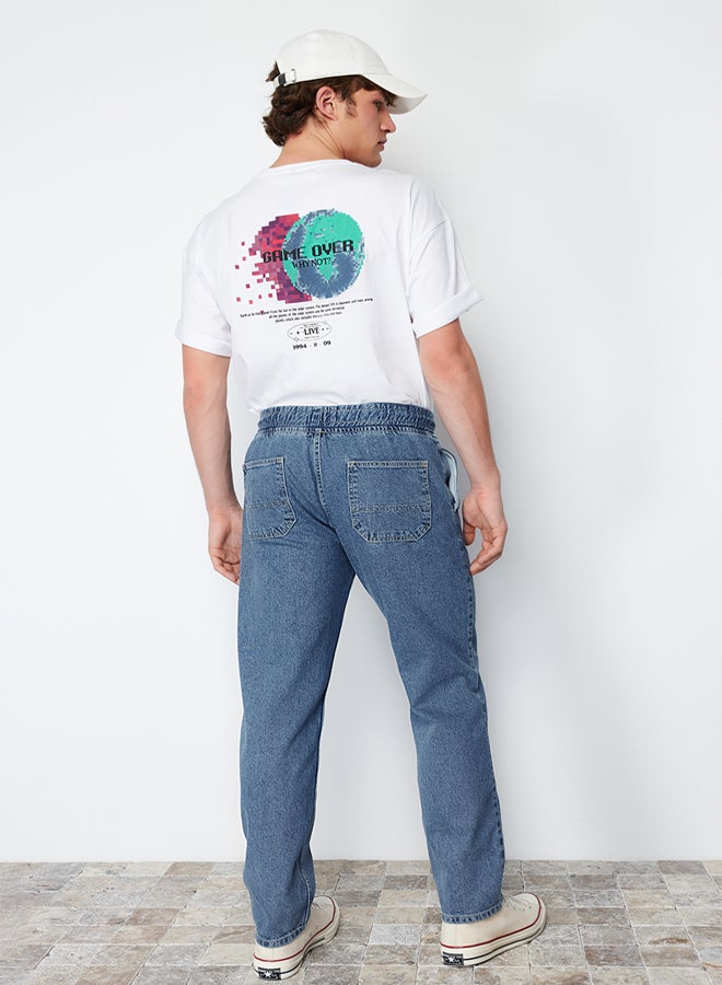 trendyol Light Blue Regular Fit Elastic Waist Wide Cut Loose Denim Trousers Jeans - Image 5