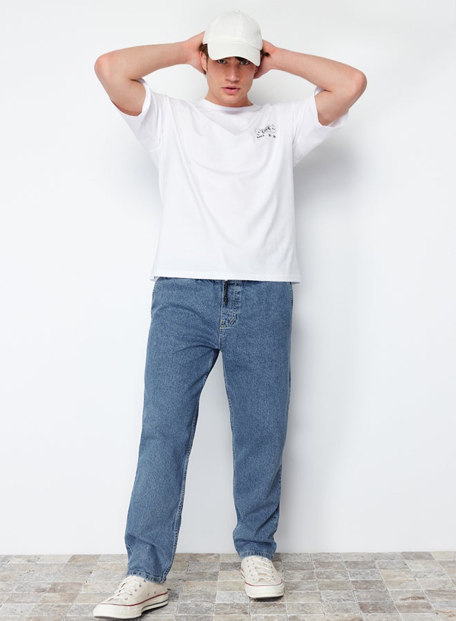 trendyol Light Blue Regular Fit Elastic Waist Wide Cut Loose Denim Trousers Jeans - Image 2