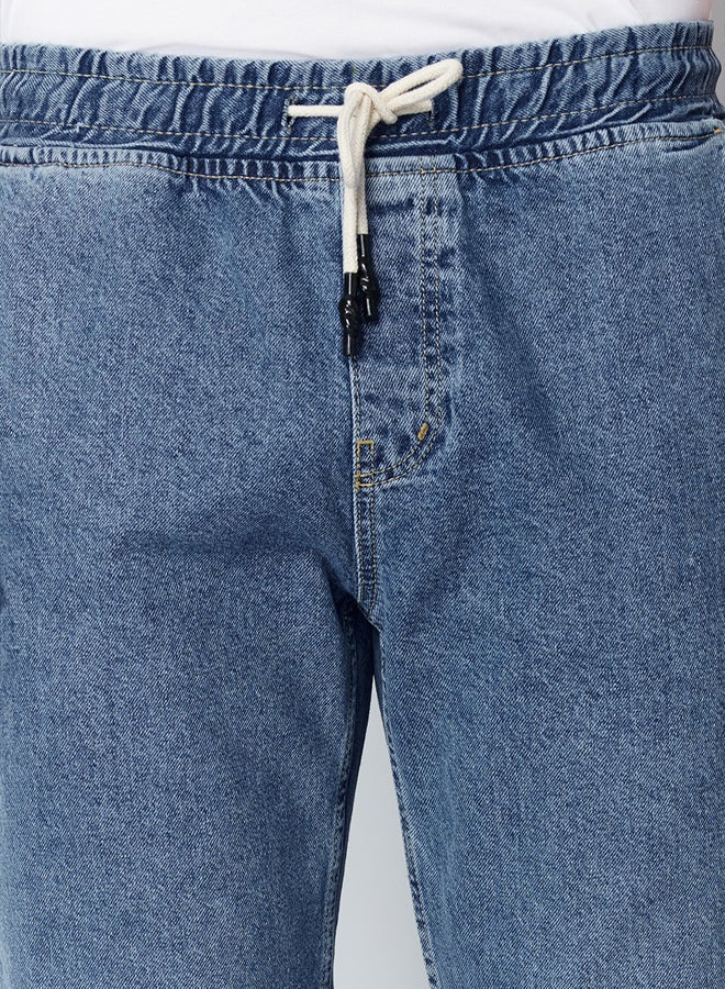 trendyol Light Blue Regular Fit Elastic Waist Wide Cut Loose Denim Trousers Jeans - Image 4