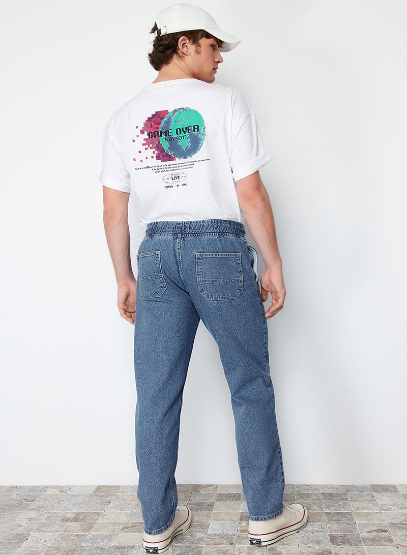 trendyol Light Blue Regular Fit Elastic Waist Wide Cut Loose Denim Trousers Jeans - Image 5