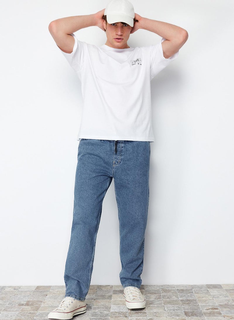 trendyol Light Blue Regular Fit Elastic Waist Wide Cut Loose Denim Trousers Jeans - Image 2