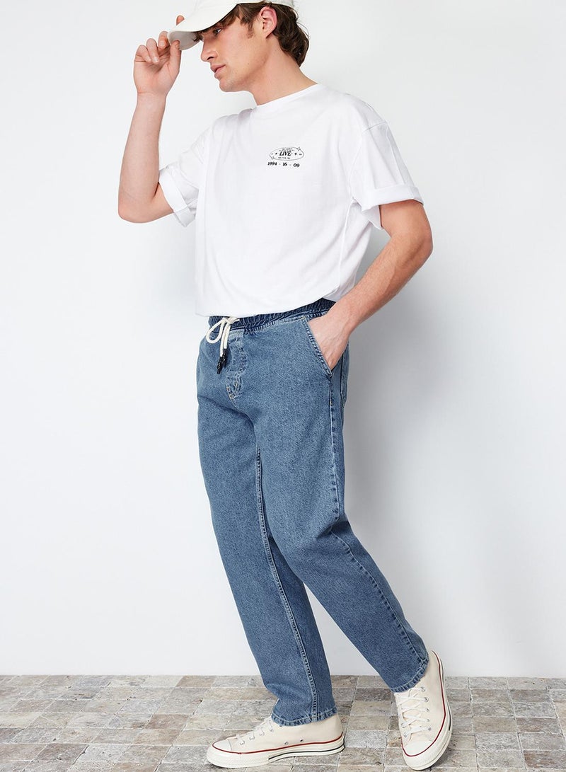 trendyol Light Blue Regular Fit Elastic Waist Wide Cut Loose Denim Trousers Jeans - Image 1
