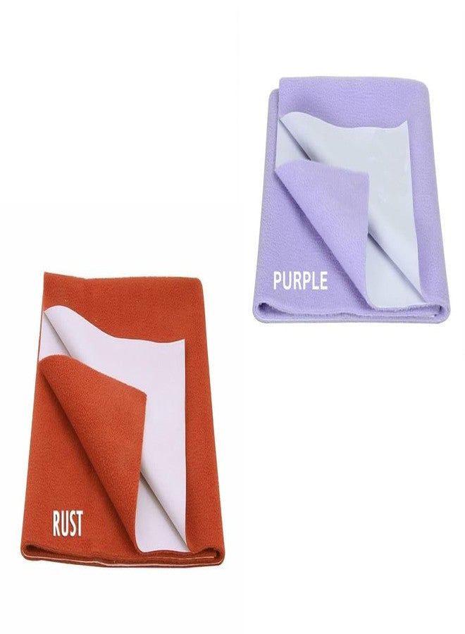 ELEVANTO Baby Anti-Piling Fleece Extra Absorbent Instant Dry Sheet for Baby, Baby Bed Protector, Waterproof Sheet, Large Size 100x140 cm, Pack of 2, Purple & Rust - Image 1
