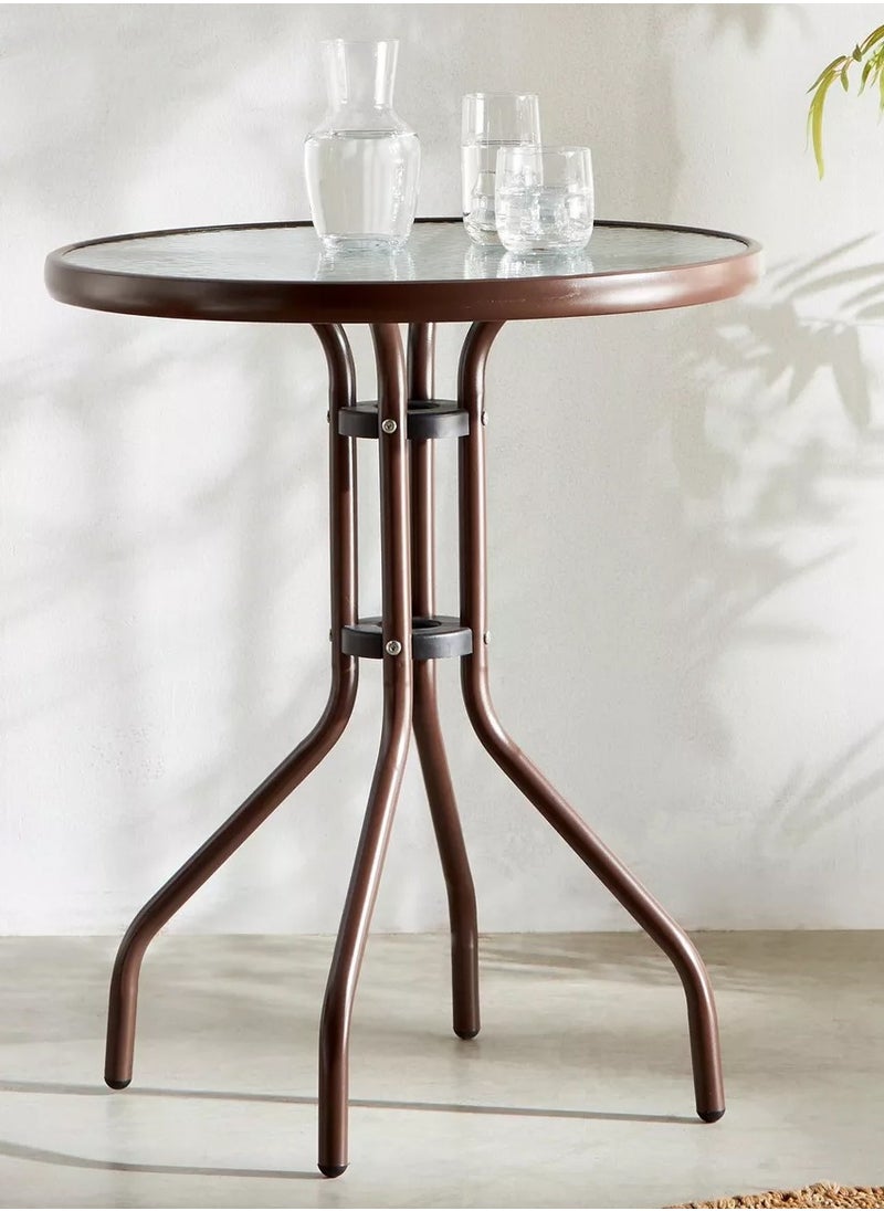 DubaiGallery Outdoor Table Round Patio Dining Table Coffee Table Side Table Garden Table Outdoor Indoor Furniture with Metal Frame and Tempered Water Ripple Glass Top for Garden Backyard Porch Deck  - Image 4