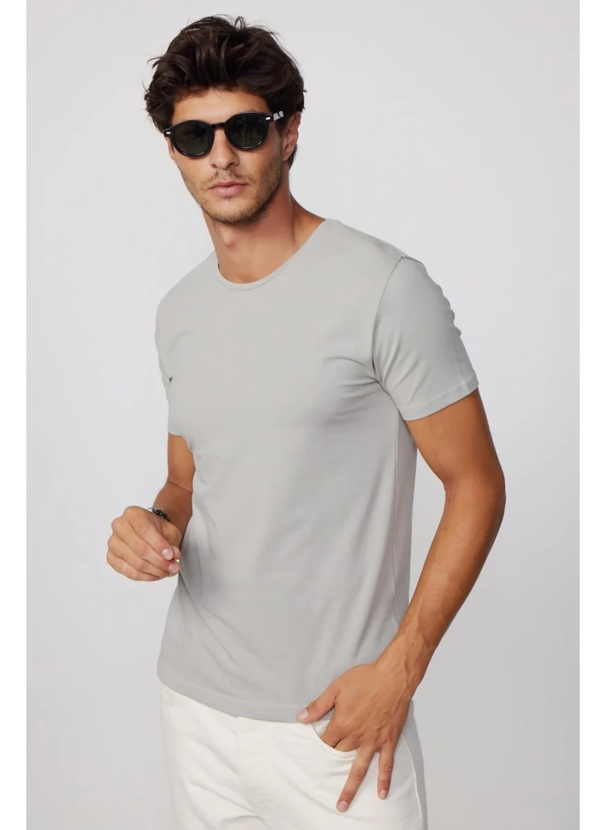 Tudors Slim Fit Crew Neck Plain Basic Short Sleeve Gray Men's T-Shirt