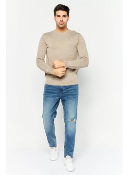 Sorbino Men Crew Neck Textured Long Sleeves Sweatshirt, Beige  - Image 2