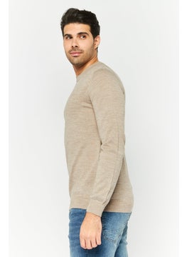 Sorbino Men Crew Neck Textured Long Sleeves Sweatshirt, Beige  - Image 4
