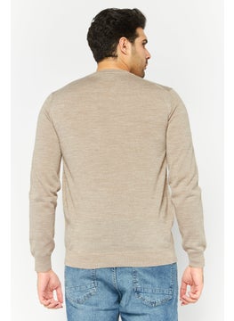 Sorbino Men Crew Neck Textured Long Sleeves Sweatshirt, Beige  - Image 3
