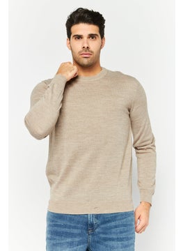 Sorbino Men Crew Neck Textured Long Sleeves Sweatshirt, Beige  - Image 1