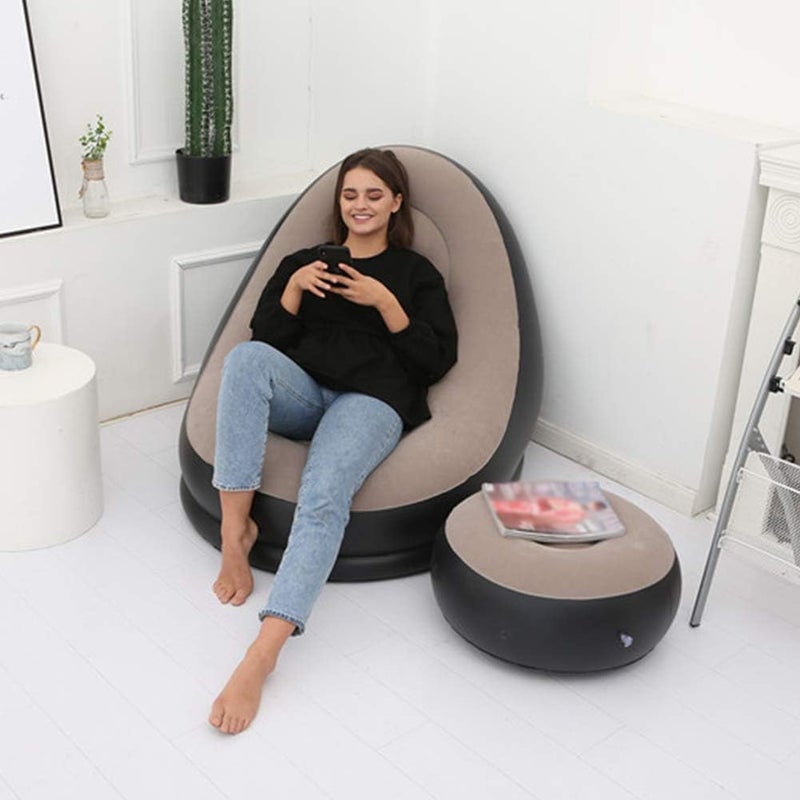 WROPZO Inflatable Lounge Chair and Footstool Set 2in1 Portable Recliner Outdoor Folding Lounger with Air Pump Multicolour - Image 2